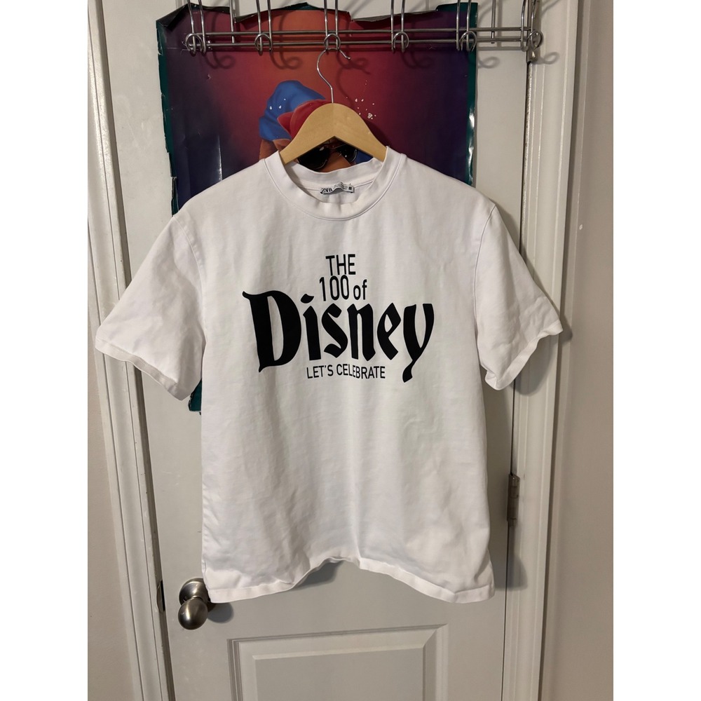 Zara Disney 100th Anniversary T-Shirt Mens Medium White Graphic Movie List Tee